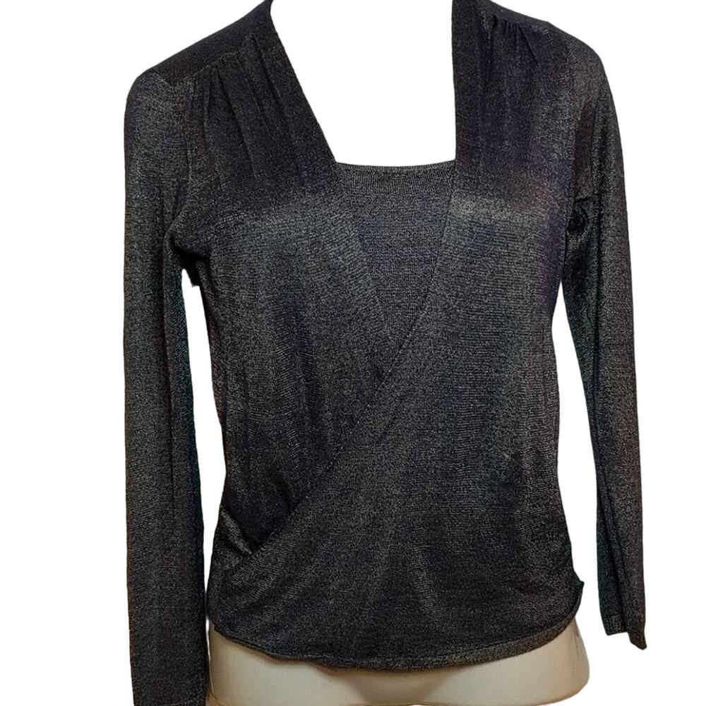 WHBM Navy Blue Sparkle Lightweight Criss Cross Sweater Small